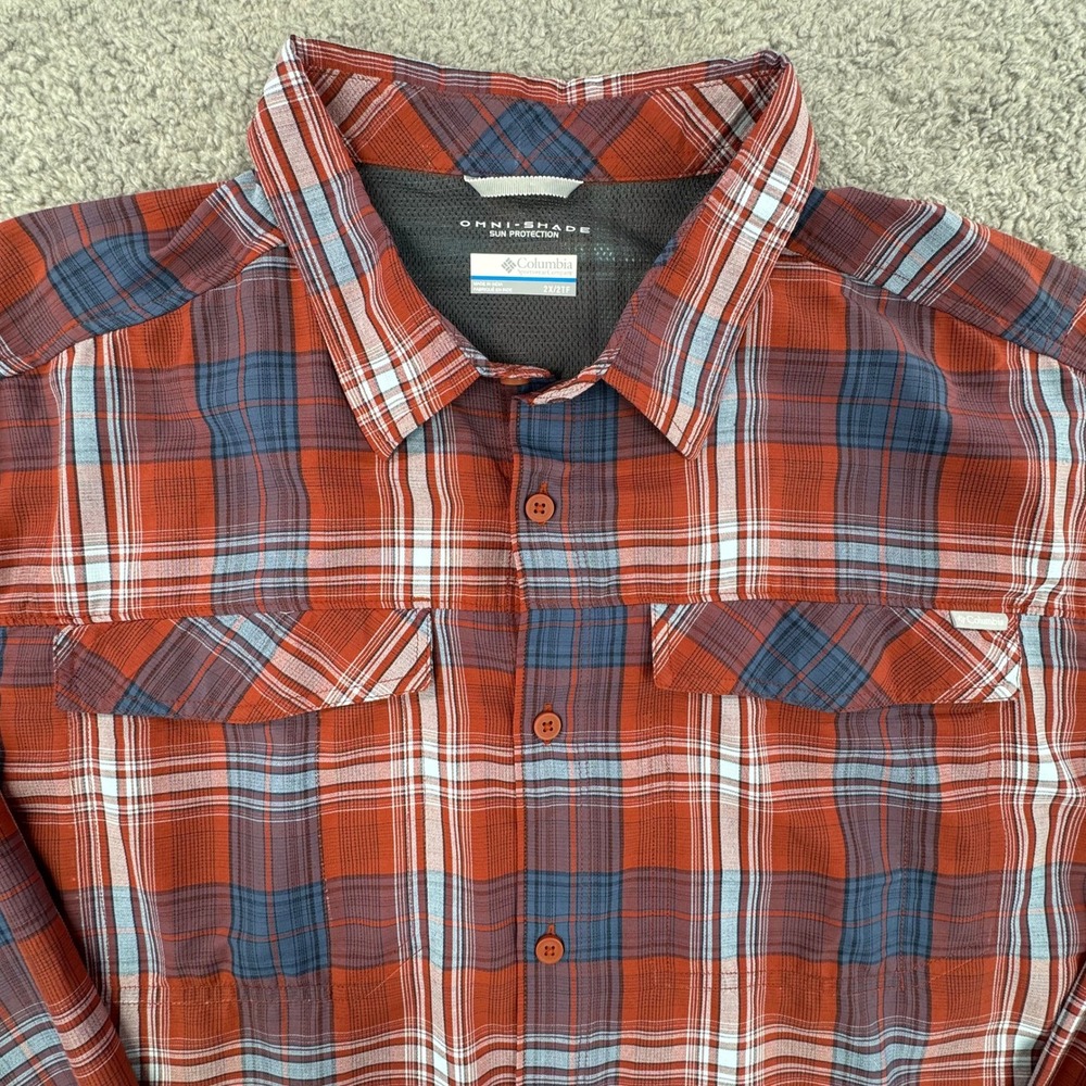 Columbia Omni-Shade Plaid Button Down Shirt Mens 2X Red Blue XS1181 Long Sleeve - Picture 3 of 14